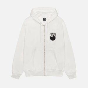 Stussy 8 Ball Zip-Up Hoodie - White